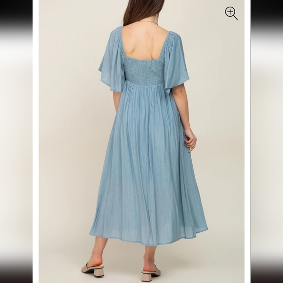 Ott Blue Front Tie Ruffle Sleeve Maternity Midi Dress. Size XL. New without tags - Picture 3 of 10